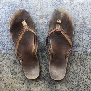 Rainbow Brown Leather Flip Flop Sandals